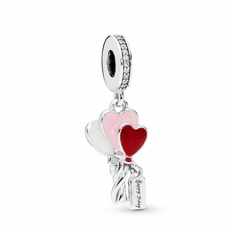 Pandora Heart Balloons Dangle Charm - Sterling Silver/Enamel/Pink/Cubic Zirconia - Canada | ZD1261YF